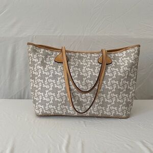 Authentic Vintage Celine Horse & Carriage Gray and Tan Tote.
